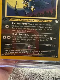 💫❤CGC 10 GEM MINT Murkrow Neo Revelation 1st Edition 46/64 Pokemon +BONUS💫 - Image 5