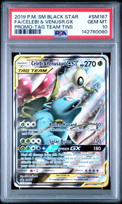 2019 POKEMON SM BLACK STAR PROMO #SM167 FULL ART/CELEBI & VENUSAUR GX PSA 10 - Image 1