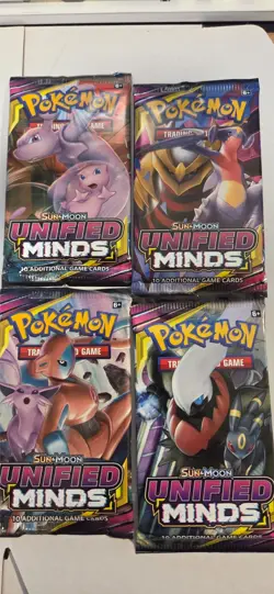 POKEMON TCG Unified Minds Sealed Booster Packs Complete Art Set (4 packs) - Image 1
