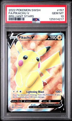 2022 POKEMON SWORD & SHIELD BRILLIANT STARS #157 FULL ART/PIKACHU V PSA 10 - Image 1