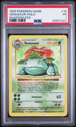 1999 POKEMON BASE SET SHADOWLESS #15 VENUSAUR-HOLO PSA 1 - Image 1