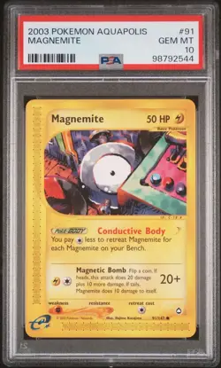 2003 Pokemon Aquapolis # 91 Magnemite Non Holo PSA 10 Card GEM MINT! Free Ship! - Image 1