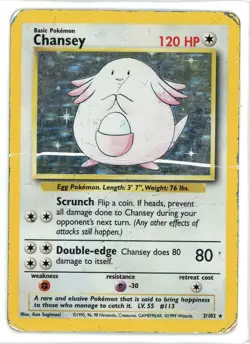 Chansey Holo 3/102 Base Set Unlimited Pokemon Card Damaged - Image 1