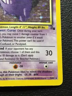 Fossil Gengar Holo Rare 5/62 Pokemon Card MP - Image 5