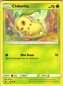 Chikorita (6) 6/214 SM - Lost Thunder Pokemon TCG NM Regular - Image 1