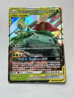 Pokemon TCG Celebi & Venusaur GX 1/181 Sm-Team Up TAG TEAM Ultra Rare Holo - Image 1