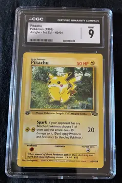 1999 Pokemon Jungle TCG First Edition Pikachu 60/64 CGC 9 Mint - Image 1