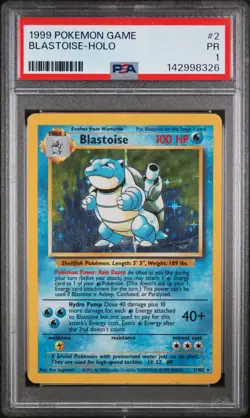 1999 POKEMON BASE SET UNLIMITED #2 BLASTOISE-HOLO PSA 1 - Image 1