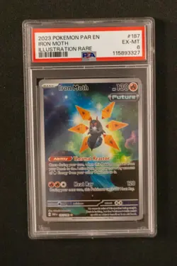 2023 POKEMON PARADOX RIFT #187/182 IRON MOTH ILLUSTRATION RARE PSA 6 - Image 1