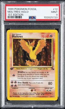 1999 POKEMON FOSSIL 1ST ED #12 MOLTRES-HOLO PSA 9 - Image 1