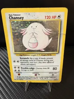 Chansey Holo Base Set 3/102 WOTC 1999 Pokemon Card HP Creased Vintage - Image 1