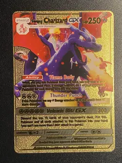 Pokemon Gold Foil Fan Art Shining Charizard GX Full Art Collector Display Card - Image 1