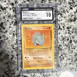 Pokemon TCG Rhyhorn 90/130 Base Set 2 English CGC Gem Mint 10 Card Stock - Image 1