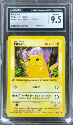 Pokemon Pikachu Base Set #58 1st Edition CGC 9.5 Mint+ - Image 1