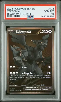 2025 POKEMON BLK EN-BLACK BOLT BLACK WHITE RARE #172 ZEKROM EX PSA 10 - Image 1