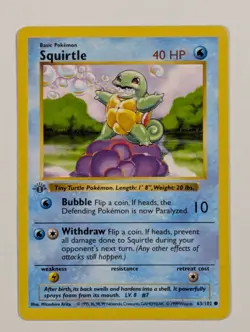 Squirtle - 63/102 - Common 1st Edition Base Set - Pokemon Card - NM - Image 1