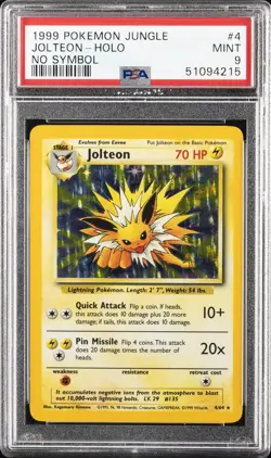 1999 POKEMON JUNGLE NO SYMBOL #4 JOLTEON-HOLO PSA 9 - Image 1