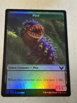 mtg foil token Elemental // Pest, 002/005, Strixhaven, unplayed - Image 1