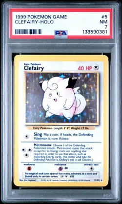 1999 Pokemon Clefairy Base Set Unlimited Holo Rare #5 PSA 7 - Image 1