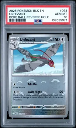 Unfezant (Poke Ball Pattern) 073/086 Sv: Black Bolt Reverse Holo POKEMON PSA 10 - Image 1