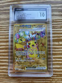 Pokemon TCG Pikachu EX Surging Sparks Holo Hyper Rare Gold 247/191 CGC Gem 10 - Image 1
