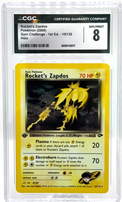 CGC 8 Rocket's Zapdos Gym Challenge 1st Edition 15/132 Holo Pokemon Card - Image 1