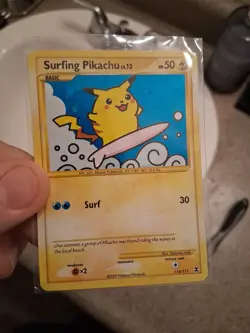 Pokemon Pikachu TCG Surfing Holo Card 114/111 Rising Rivals Secret Rare - Image 1
