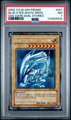 2002 YU-GI-OH! PROMO DDS-DARK DUEL STORIES #001 BLUE-EYES WHITE DRAGON PSA 7 - Image 1