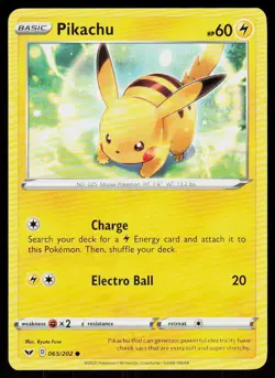 SWSH01: Sword & Shield Base Set Pikachu #065/202 POKEMON Common - Image 1