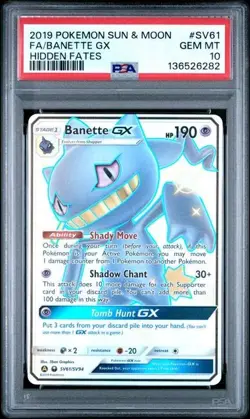 2019 POKEMON SUN & MOON HIDDEN FATES #SV61 FULL ART/BANETTE GX PSA 10 - Image 1