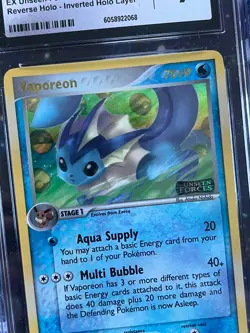 CGC 9 INVERTED HOLO ERROR Vaporeon #19 Unseen Forces Reverse Holo Pokemon 2005 - Image 2