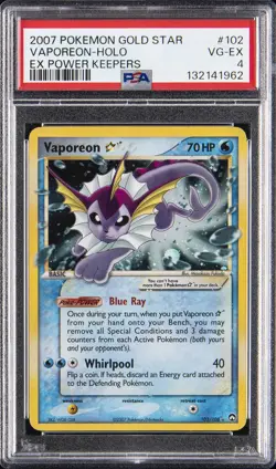 2007 POKEMON EX POWER KEEPERS GOLD STAR #102 VAPOREON-HOLO PSA 4 - Image 1