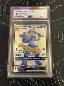 Pokemon Card Lucario GX SV64/SV94 Hidden Fates Shiny Full Art PSA 9 Holo - Image 1
