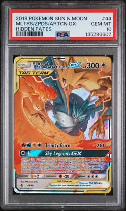 2019 POKEMON SUN & MOON HIDDEN FATES #44 MOLTRES & ZAPDOS & ARTICUNO GX PSA 10 - Image 1