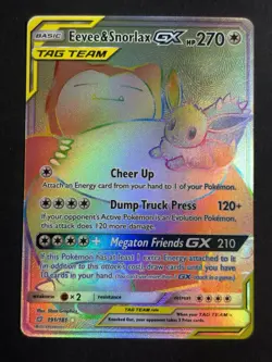 Eevee & Snorlax GX (Secret) 191/181 Sun & Moon Team Up Pokemon Card - Image 1