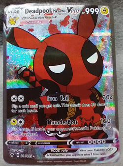 Pikachu Deadpool Marvel/Pokemon Cute Cosplay Doujin ACG HOLO Card NM - Image 1