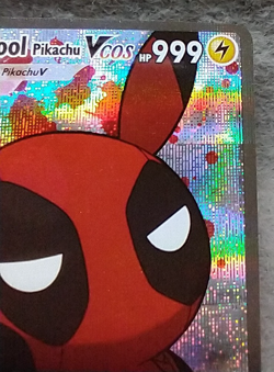 Pikachu Deadpool Marvel/Pokemon Cute Cosplay Doujin ACG HOLO Card NM - Image 4
