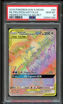 Pokemon Hidden Fates Moltres & Zapdos & Articuno GX 69 PSA 10 - Image 1