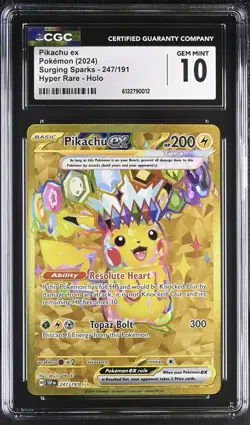 💎 Pokemon TCG Pikachu EX Surging Sparks Holo Hyper Rare Gold 247/191 CGC Gem 10 - Image 1