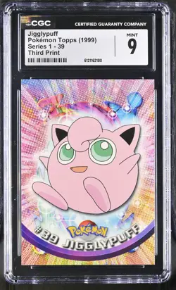 CGC 9 MINT Jigglypuff 1999 Series 1 Topps 39 Third Print Pokemon Card - Image 1