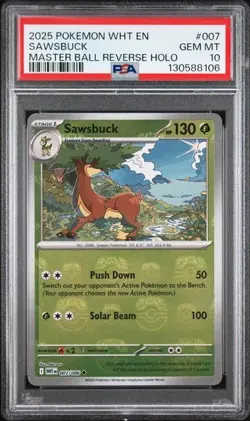 2025 Pokemon WHT EN Sawsbuck PSA 10 GEM Master Ball Reverse Holo #007 - Image 1