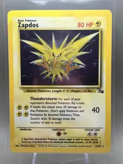 Vintage Pokemon TCG Fossil Zapdos 15/62 Holo Rare Card ‼NM‼ - Image 1
