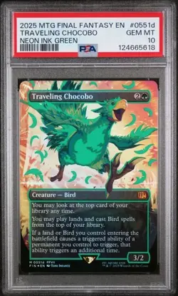 Magic MTG Traveling Chocobo Final Fantasy Neon Ink Green Foil #0551D PSA 10 - Image 1