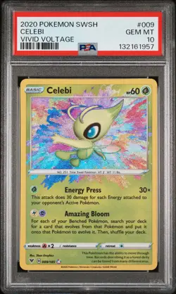 2020 POKEMON SWORD & SHIELD VIVID VOLTAGE #009 CELEBI PSA 10 - Image 1