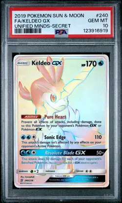 2019 POKEMON SUN & MOON UNIFIED MINDS SECRET #240 FULL ART/KELDEO GX PSA 10 - Image 1