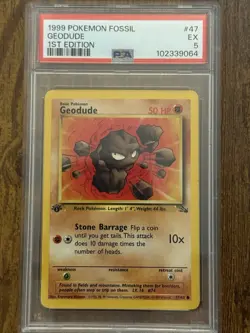1999 Pokemon Fossil Geodude 1st Edition PSA 5 - Image 1