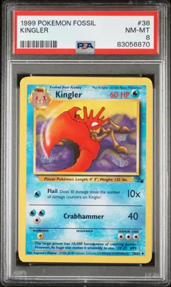 1999 POKEMON FOSSIL 38 KINGLER PSA 8 - Image 1