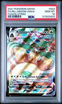 2021 POKEMON SWORD & SHIELD FUSION STRIKE #023 FULL ART/RILLABOOM VMAX PSA 10 - Image 1