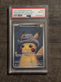 Pokemon Pikachu with Grey Felt Hat Van Gogh Full Art Promo SVP EN 085 PSA 8 - Image 1