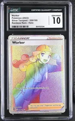 Pokemon Worker 209/195 Rainbow Secret Rare Silver Tempest 2022 CGC Gem Mint 10!! - Image 1